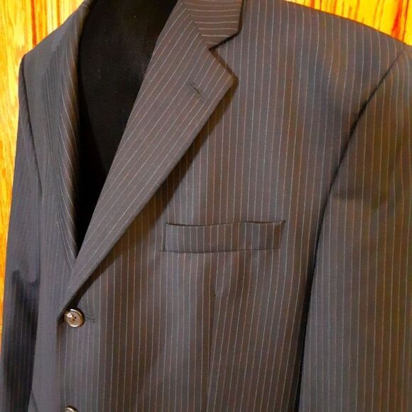 LAUREN RALPH LAUREN Blazer Pinstriped Soft Black Wool size 46L - Picture 7 of 13